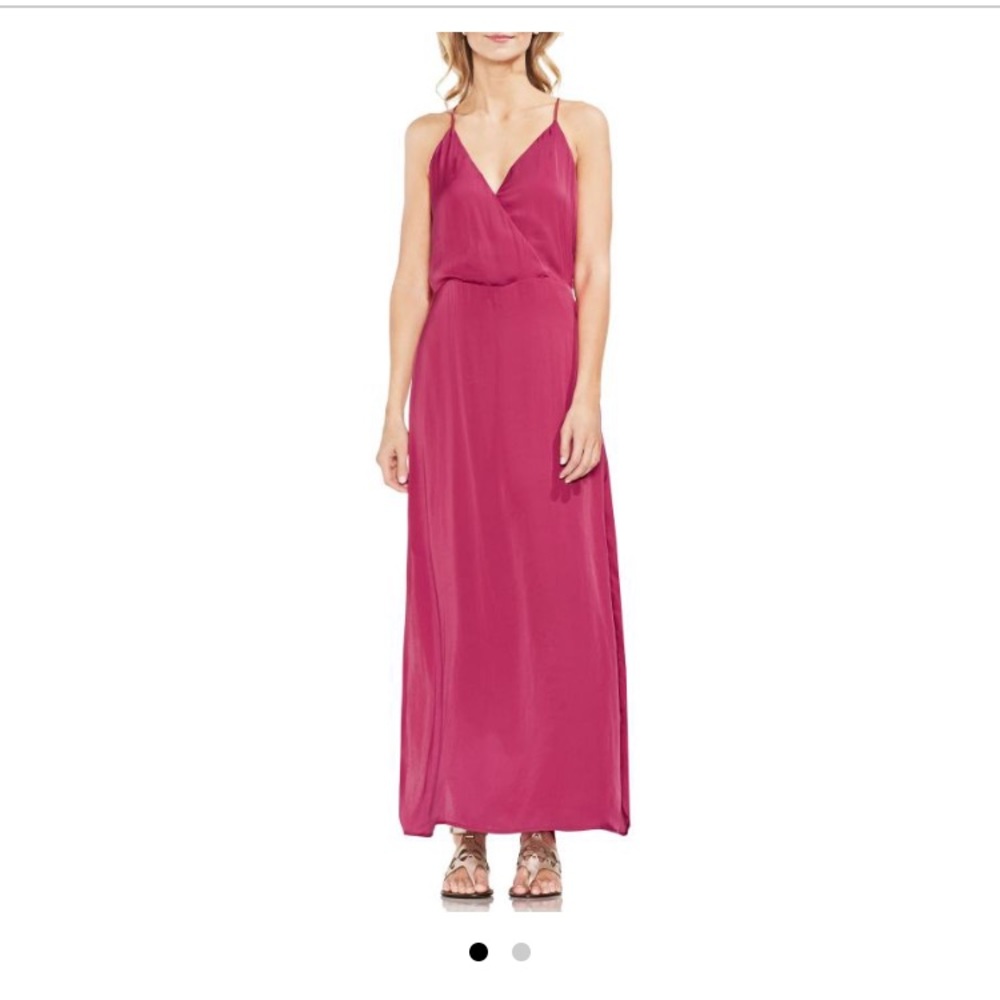 Vince Camuto Hammered Satin Wrap Front Maxi Dress